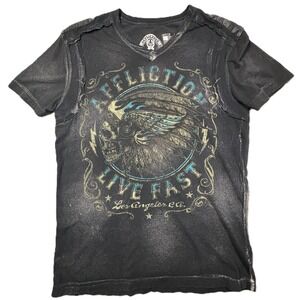 Affliction American Customs Graphic Skull T Shirt Mens M Biker Grunge Gothic Tee